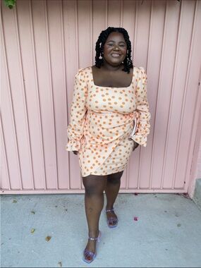 ASOS Peach Polka Dot Square-Neck Wrap Mini Dress